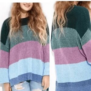 American Eagle Knit Colorblock Green Blue Oversized Long Sleeve Sweater